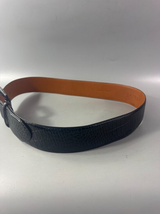 LAUREN RALPH LAUREN WIDE CROC EMBOSSED LEATHER WIDE BELT WOMEN LARGE BLACK main image 8